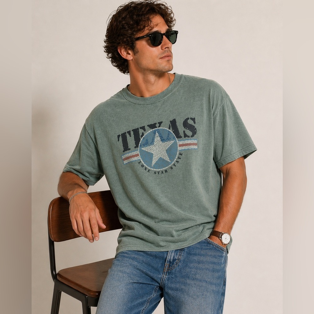 Texas Lone Star State Green Tee Short Sleeve XL Star Cowboy